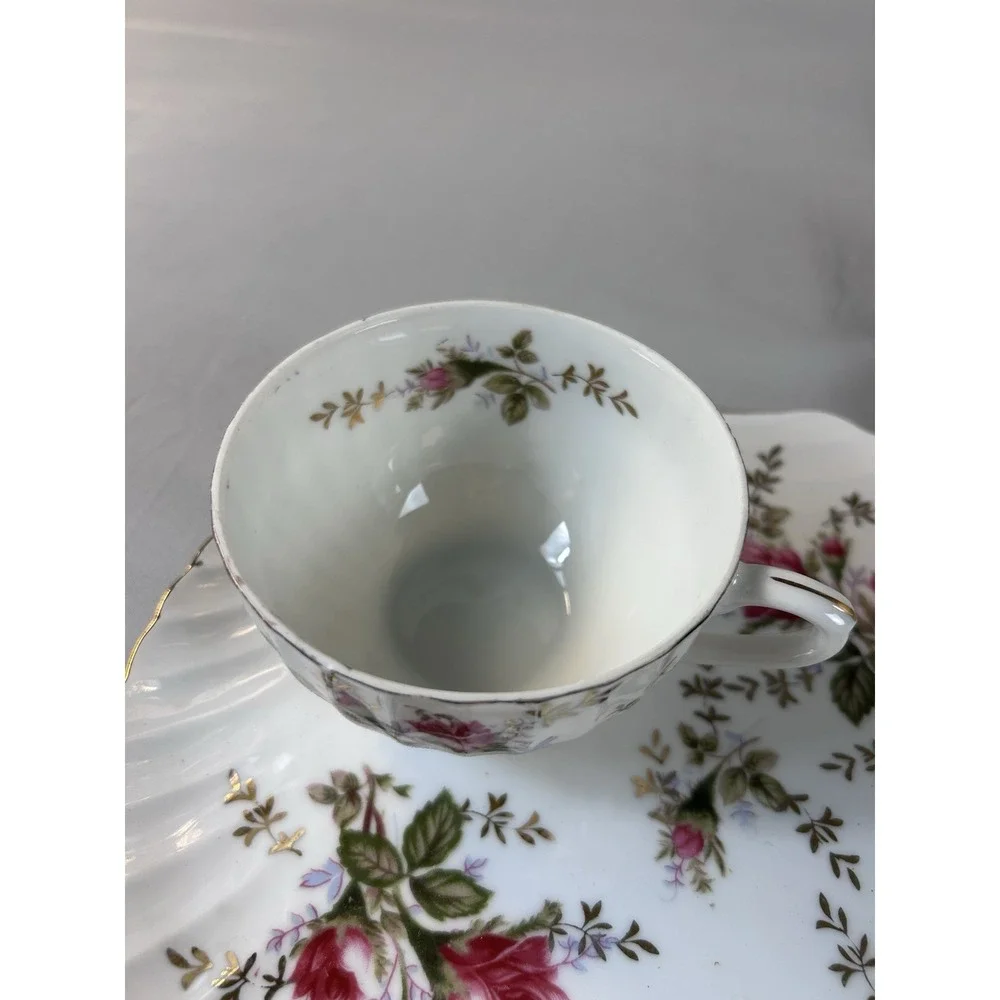 Vintage Japan Tea Cup Saucer Set 4 Floral Gold Trim Scalloped‎ Plates